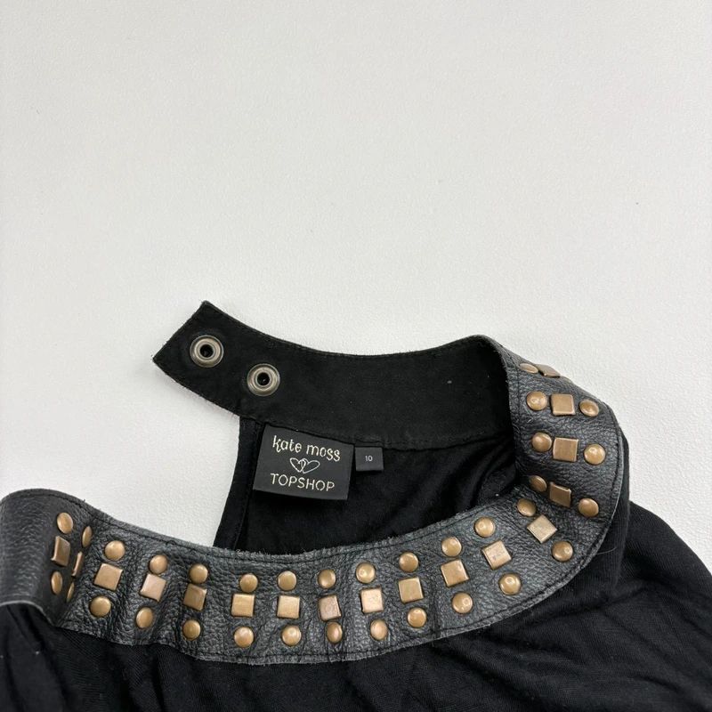 Kate moss for topshop Black Studded Leather T-Shirt