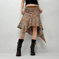 tartan checked asymmetric ruffle skirt