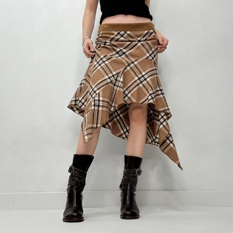 tartan checked asymmetric ruffle skirt