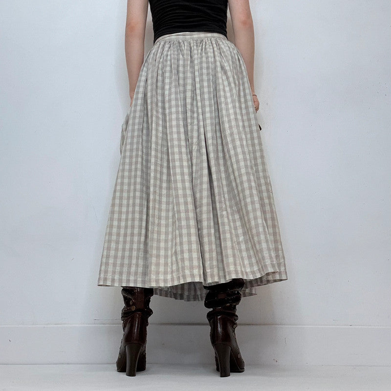 gingham checked flared maxi skirt