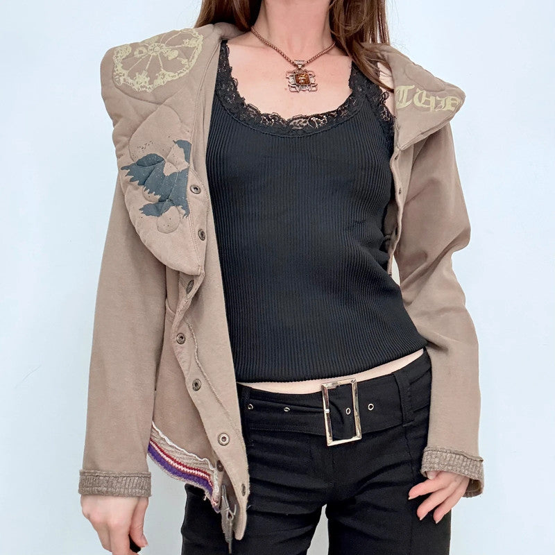 brown quilted collar structured asymmetric jacket