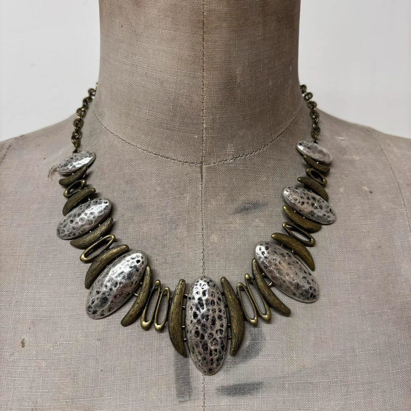 silver hammered abstract necklace