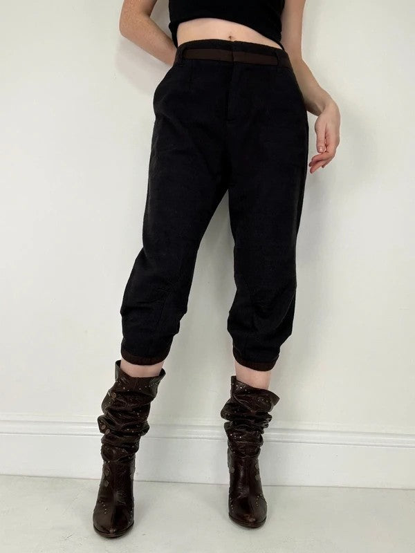 Pleated wool pinstripe capri grunge trousers