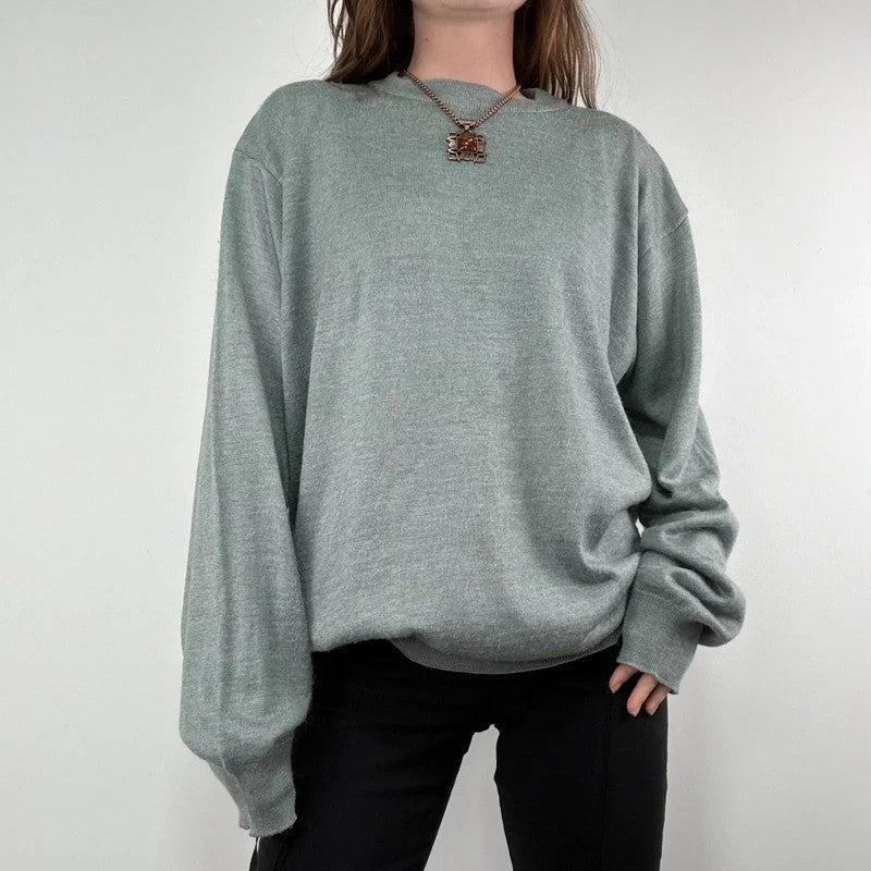 grey fine knit wool blend boxy batwing sweater knit