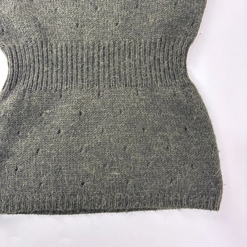 khaki knitted mohair pointelle vest