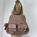 Dusty pink distressed leather cargo slouchy pocket bag