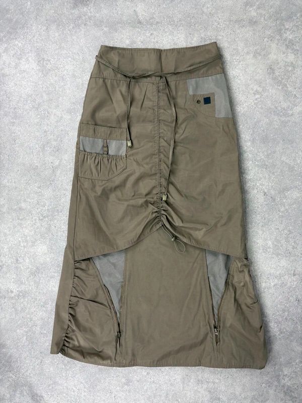 khaki utility gathered maxi skirt