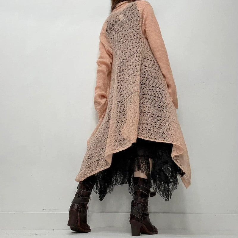 sheer pink mohair long knit cardi