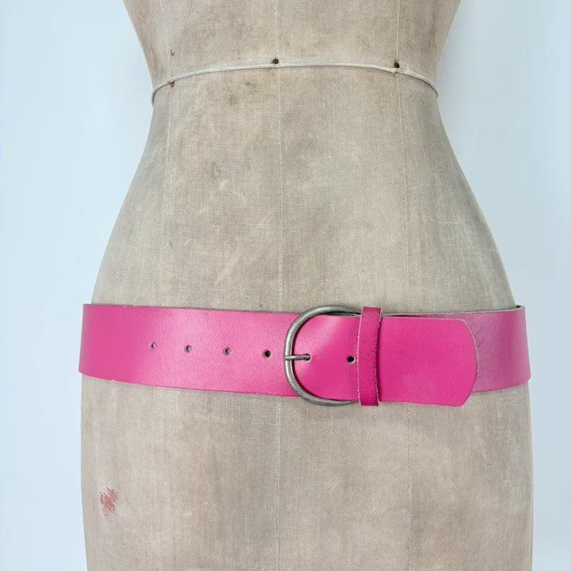 Pink leather chunky thick belt