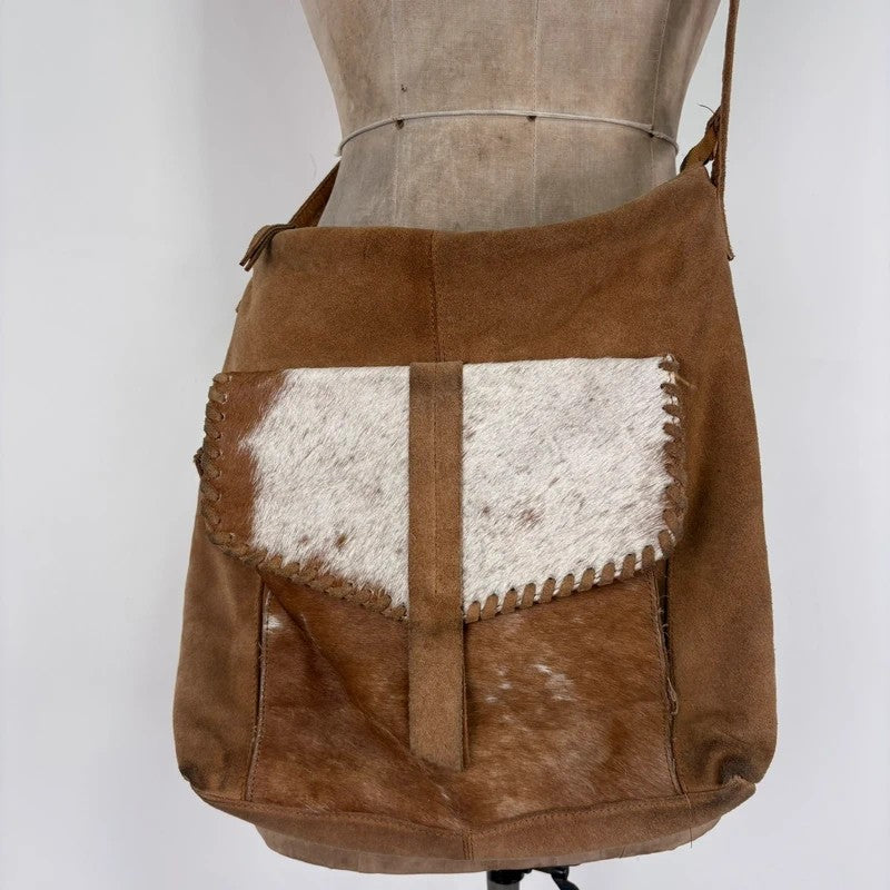 tan leather cowhide pony hair bag