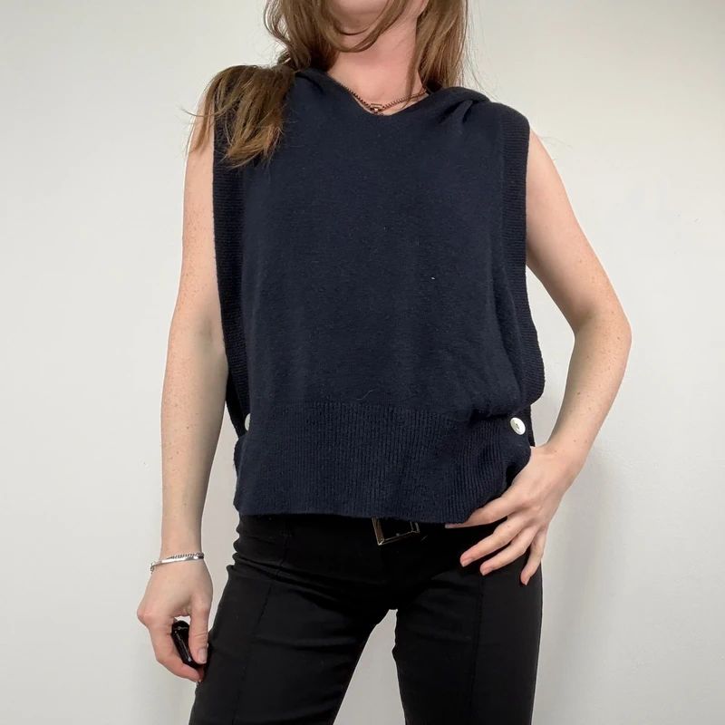Navy knitted slouchy vest top