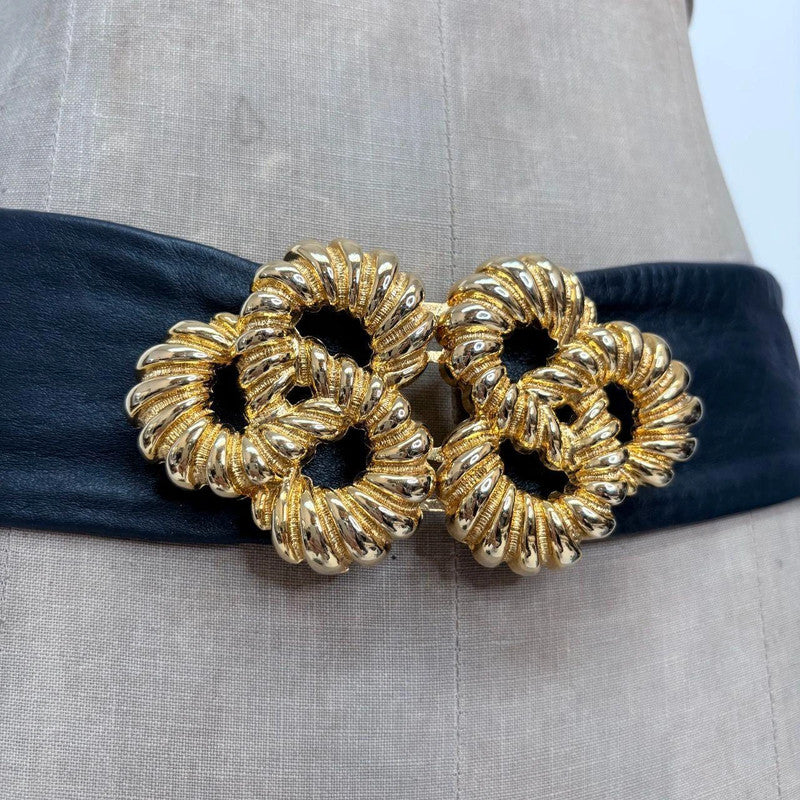 Navy leather gold buckle belt