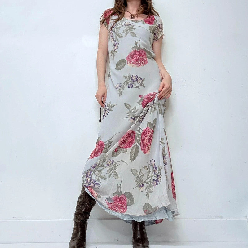 Floral bias-cut ruffle floral maxi dress