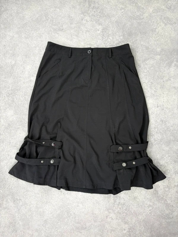 Black grunge a-line midi skirt