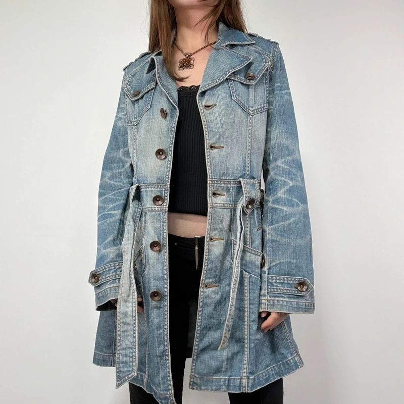 Distressed Denim Trench coat