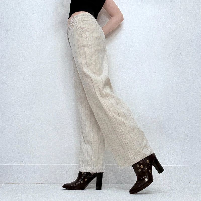 cream striped linen trousers