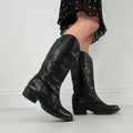 Black leather studded boots