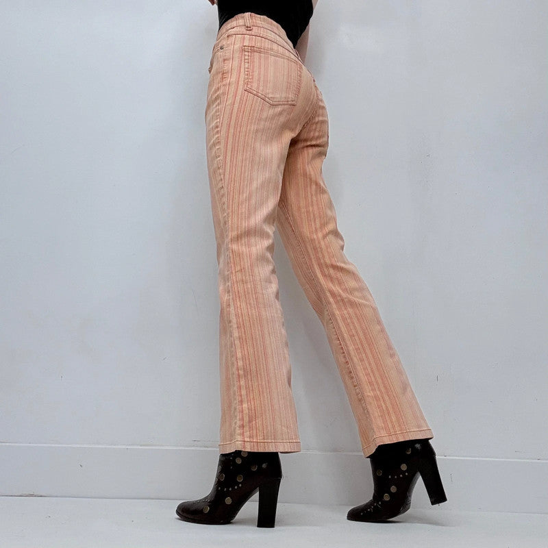 distressed 70s style pinstripe bootcut jeans