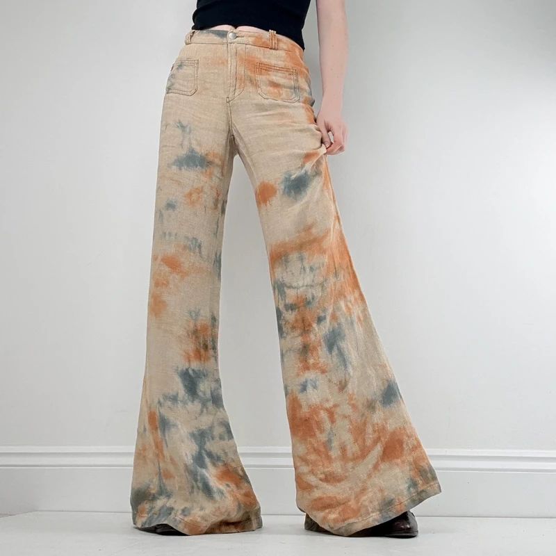 wide leg distressed dyed Linen trousers