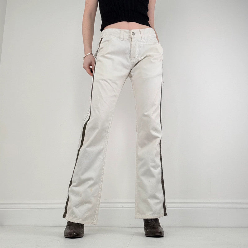 white cotton canvas flared trousers