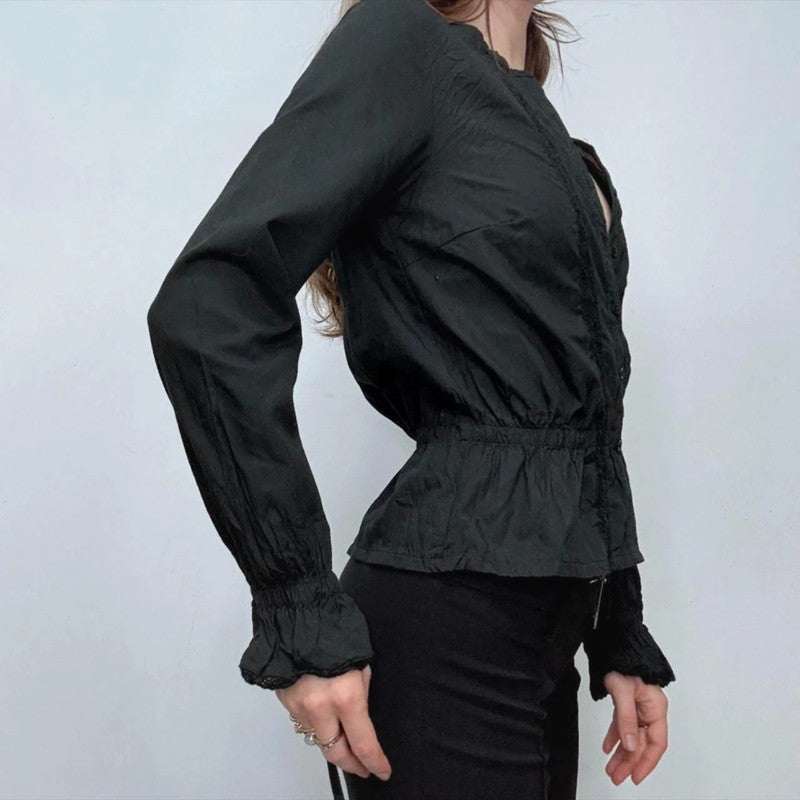 black flared lace gothic shirt