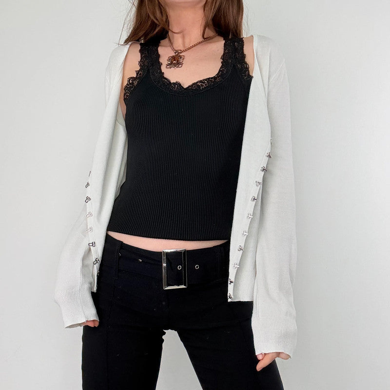 white cotton knit hook and eye cardigan