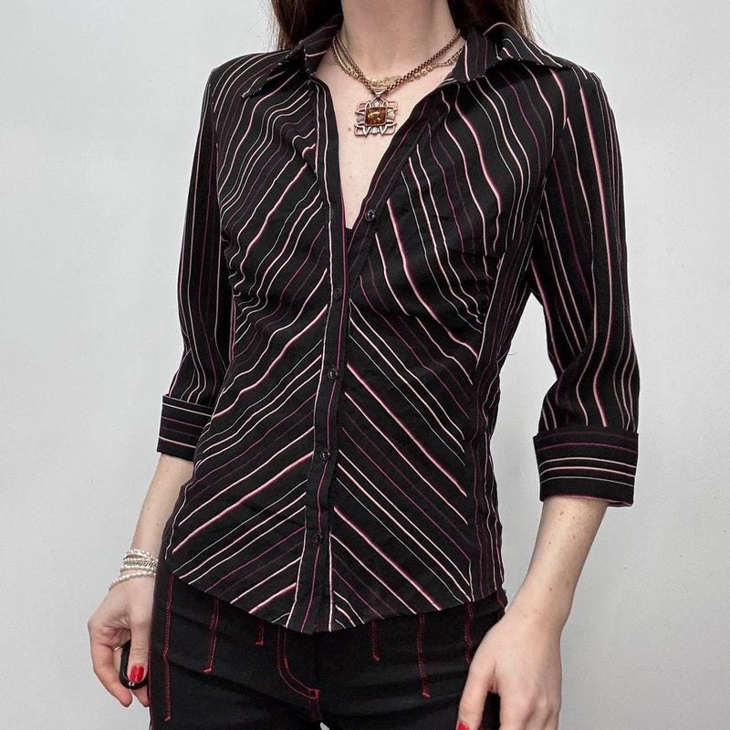 black pinstripe fitted shirt