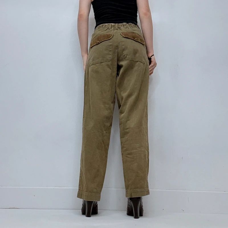 khaki retro corduroy military pants