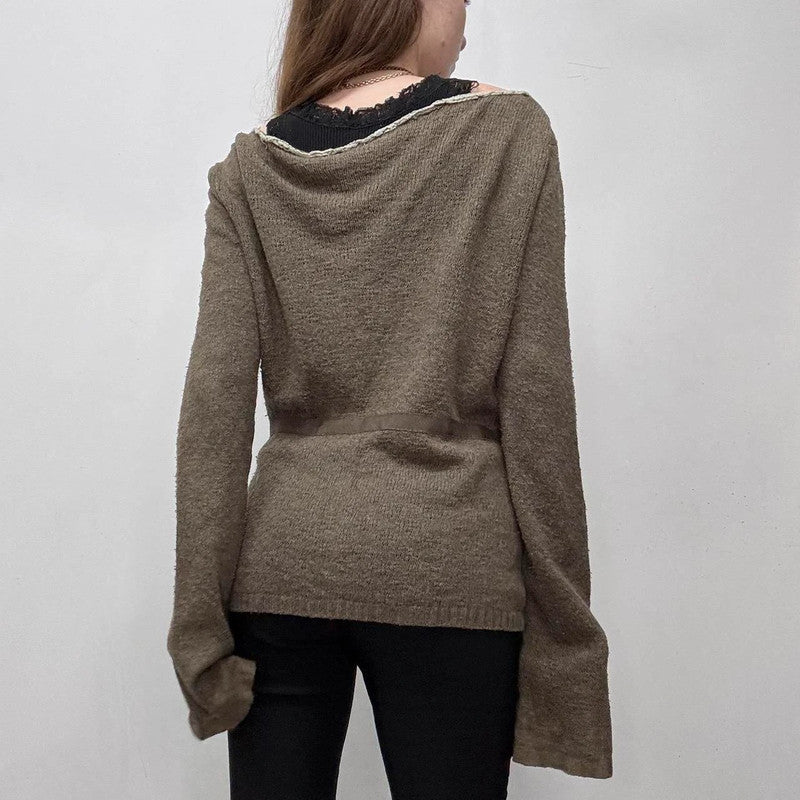 khaki brown flared cardigan