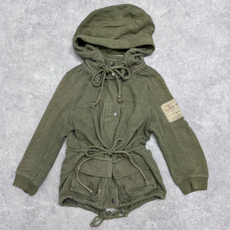 khaki cotton jersey cargo utility jacket