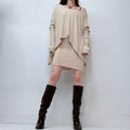 cream draped layered off the shoulder dress