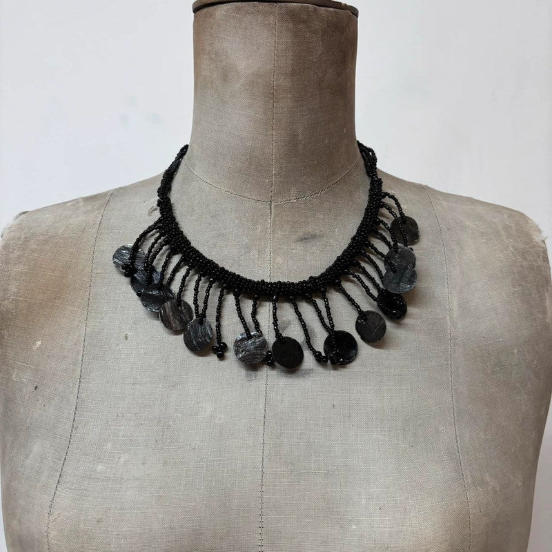 black beaded drape