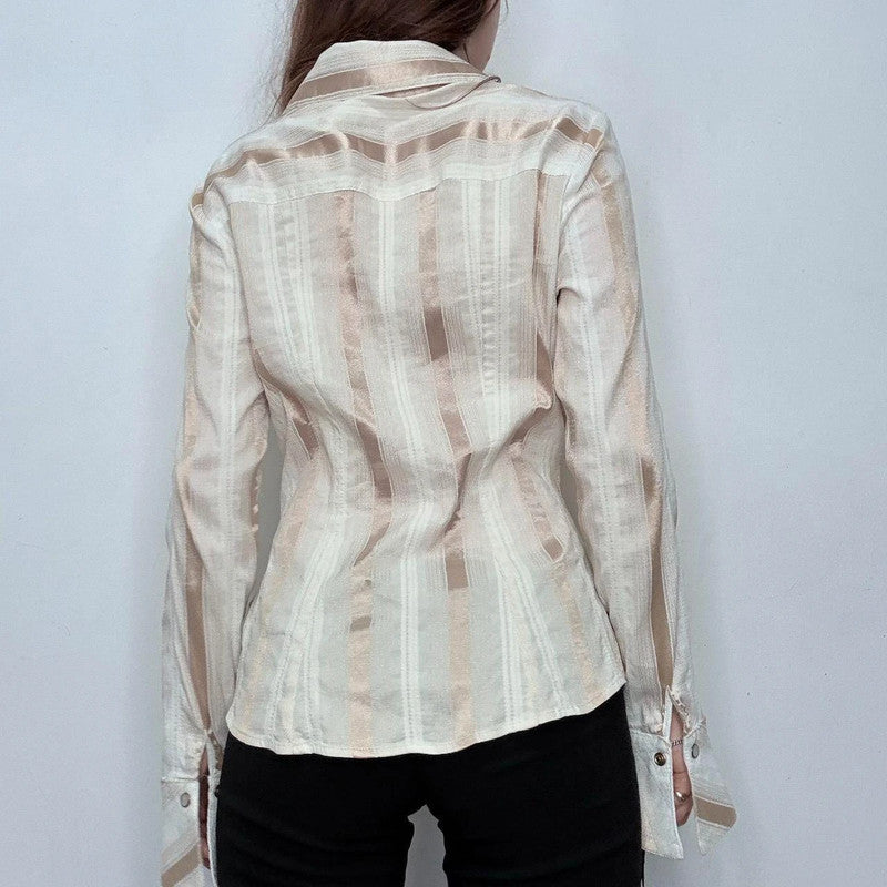 gathered cinched striped fitted shirt