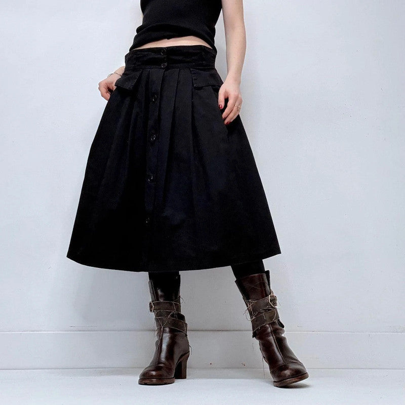pleated black flare skirt