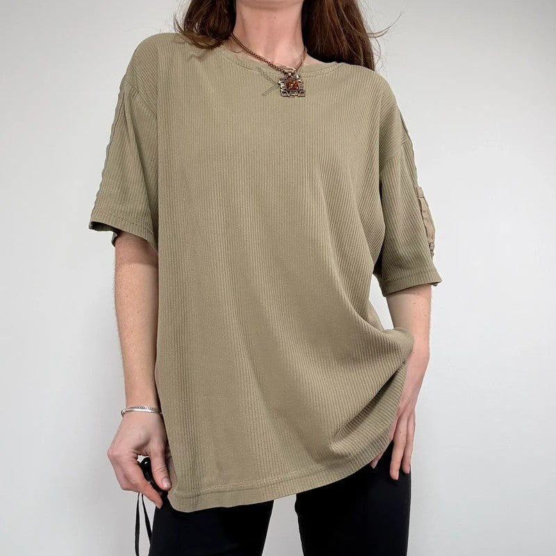 oversized khaki ribbed military t-shirt