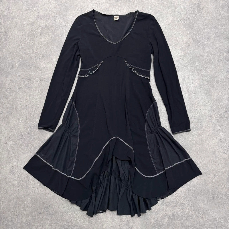 black flared handkercheif midi dress