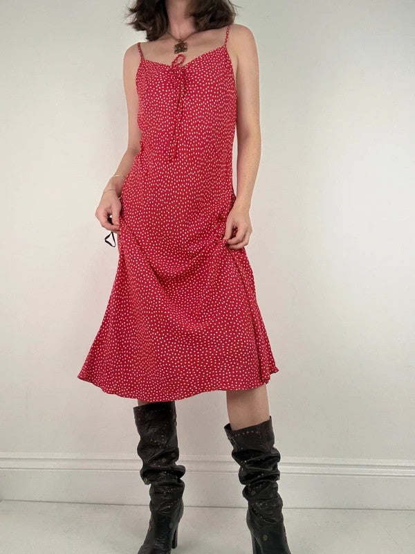 red polkadot cami slip maxi summer dress