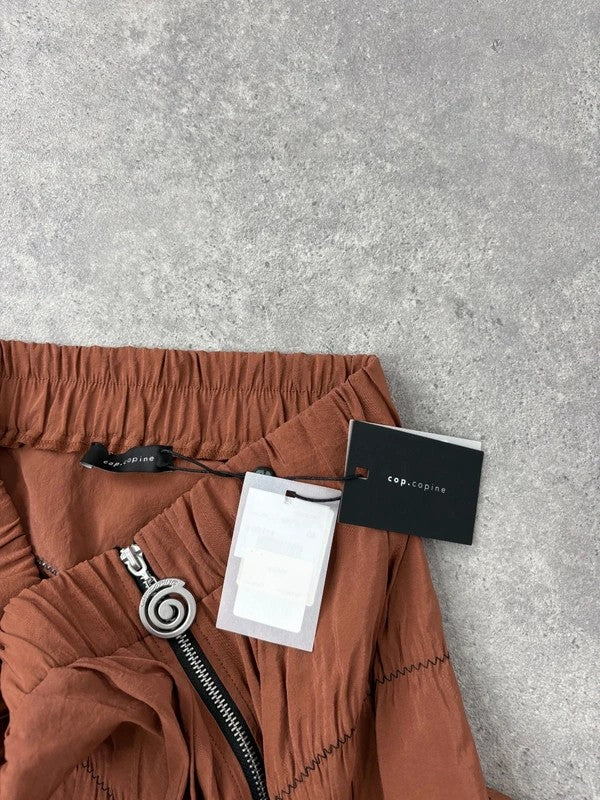 Cop Copine gathered ruched orange midi skirt