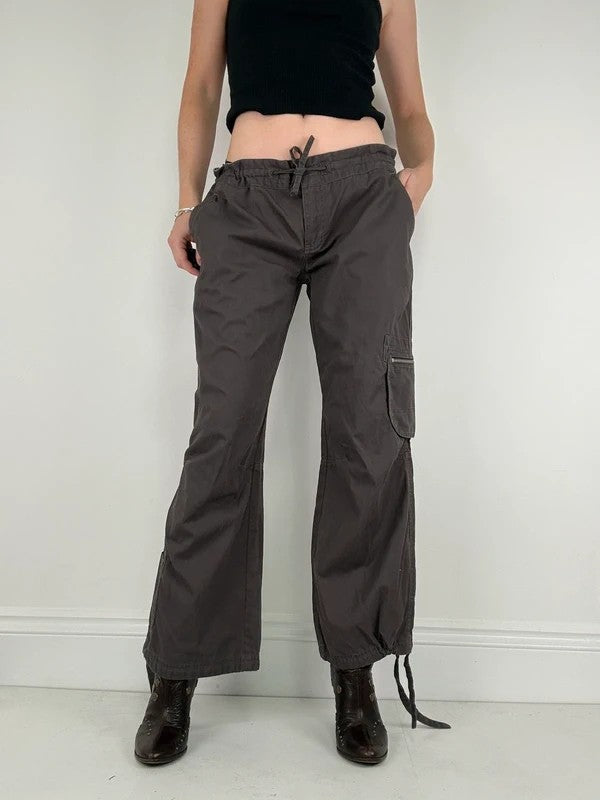 brown drawstring cotton pants