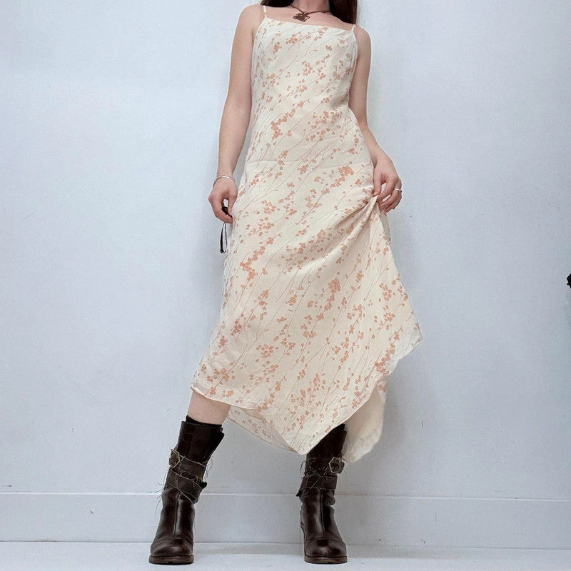 cream floral handkerchief bias cut maxi dress