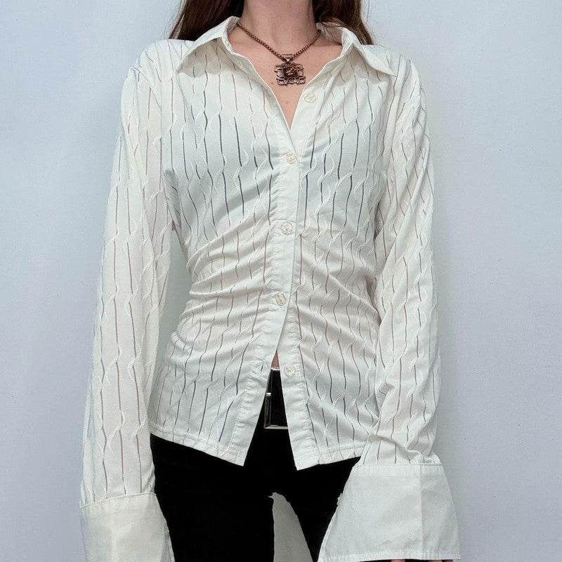 sheer white stretch flared shirt