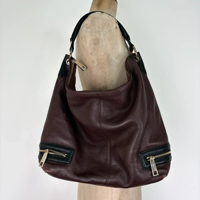 Leather slouchy zipper hobo shoulder bag