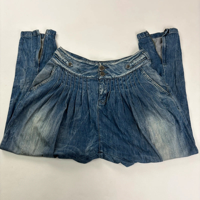 pleated low rise barrel archival puff jeans