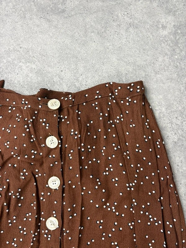 Brown polkadot button Rouje midi skirt