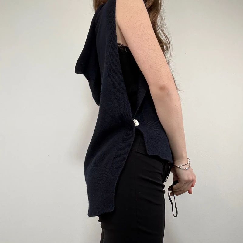 Navy knitted slouchy vest top