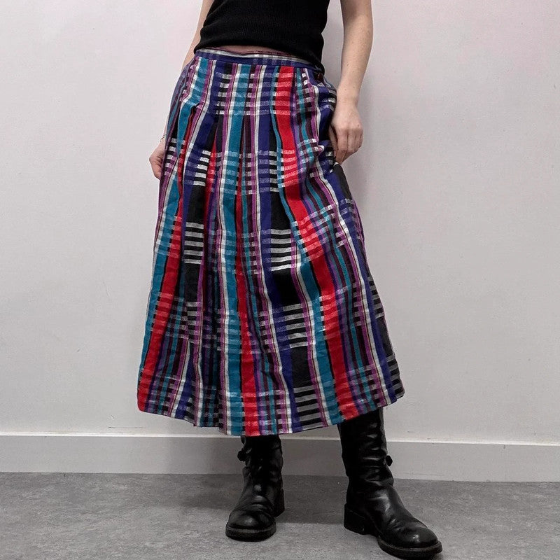 checked tartan pleated maxi skirt