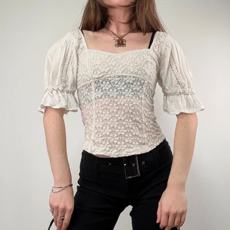 Free people puff lace Lace Milkmaid Blouse