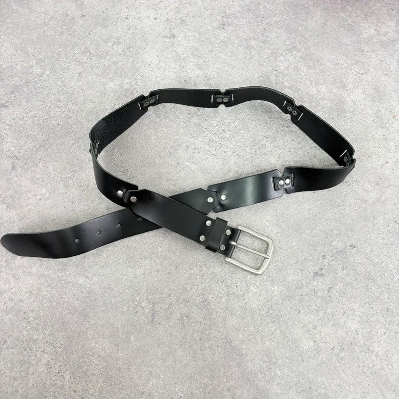 Black leather silver link belt