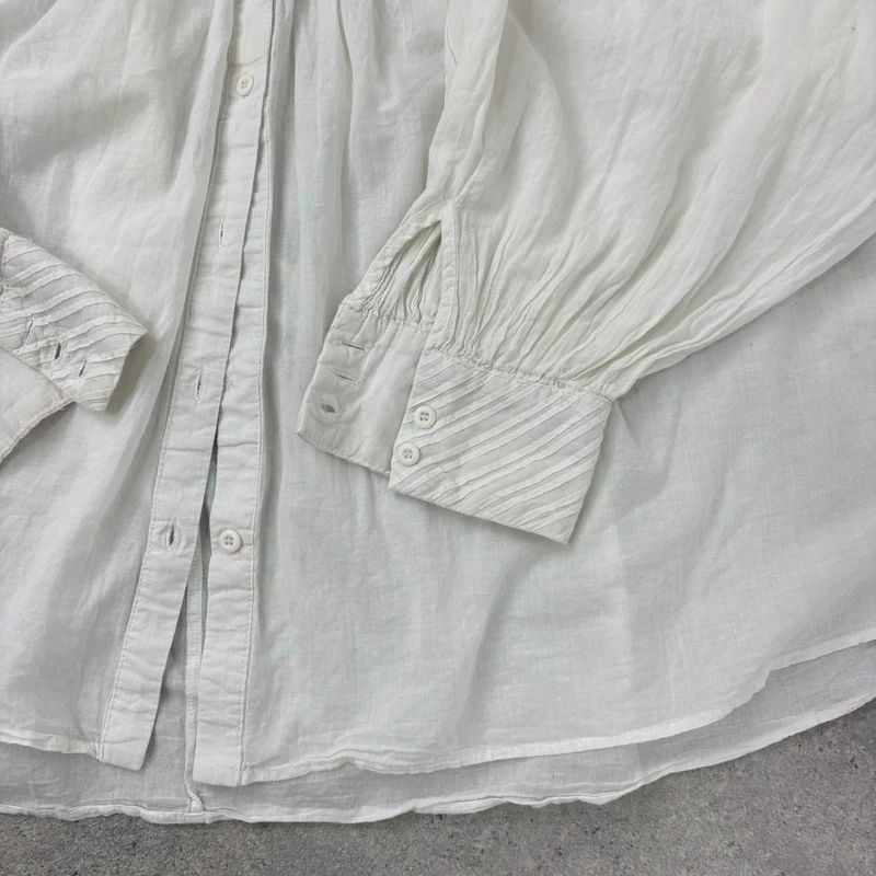 white cotton pleated flared french blouse Orfeo Paris