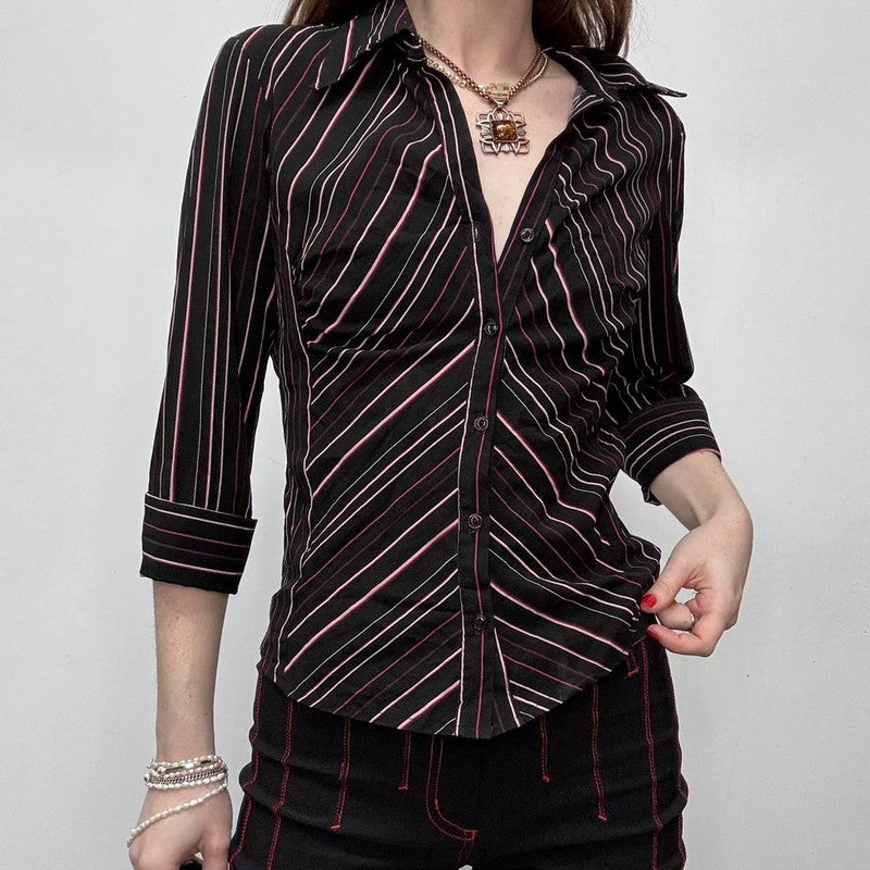 black pinstripe fitted shirt